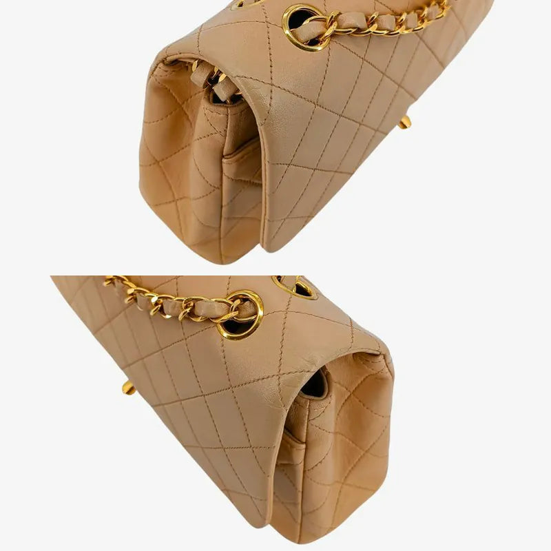 C469 - CHANEL Vintage Beige Lambskin 25cm Classic Flap Bag