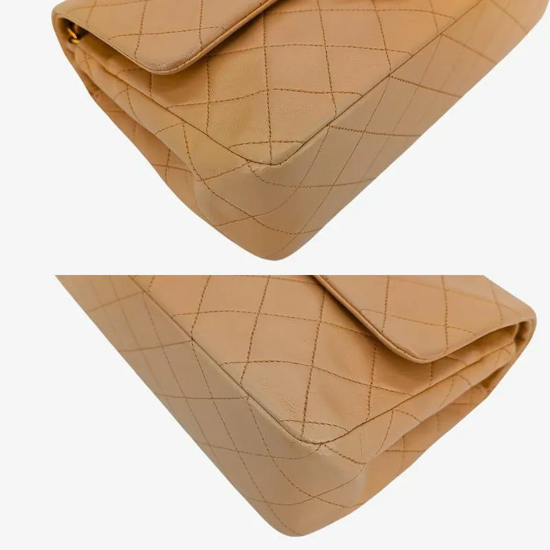 C469 - CHANEL Vintage Beige Lambskin 25cm Classic Flap Bag
