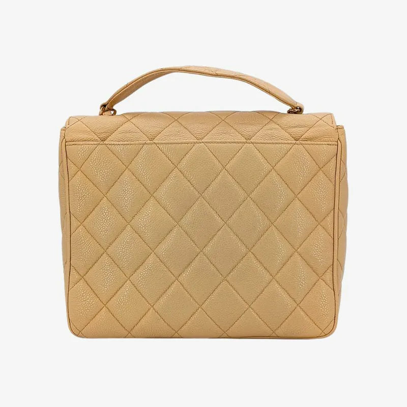 C468 - CHANEL Vintage Beige Caviar Leather Big CC Flap Bag