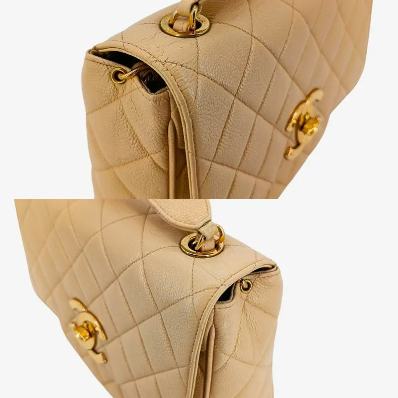 C468 - CHANEL Vintage Beige Caviar Leather Big CC Flap Bag