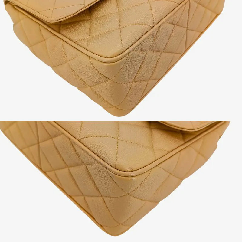 C468 - CHANEL Vintage Beige Caviar Leather Big CC Flap Bag