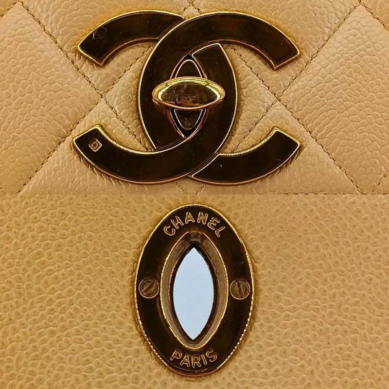 C468 - CHANEL Vintage Beige Caviar Leather Big CC Flap Bag