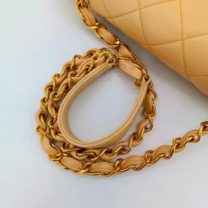 C468 - CHANEL Vintage Beige Caviar Leather Big CC Flap Bag