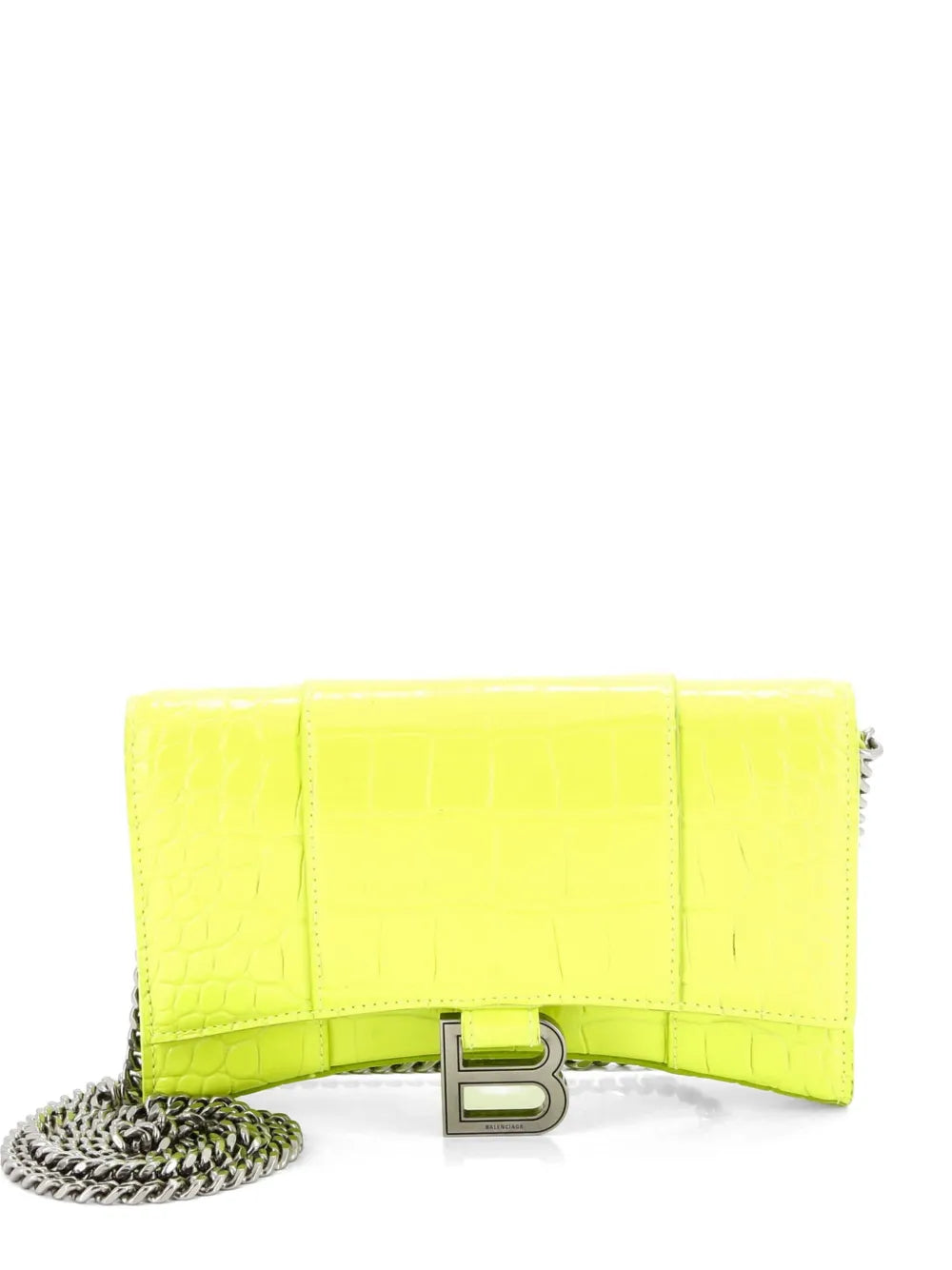 Hourglass Chain Wallet Crocodile Embossed Leather clutch bag