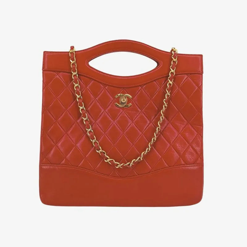 RA527 - CHANEL Vintage Red Lambskin Quilted 31 Tote Bag