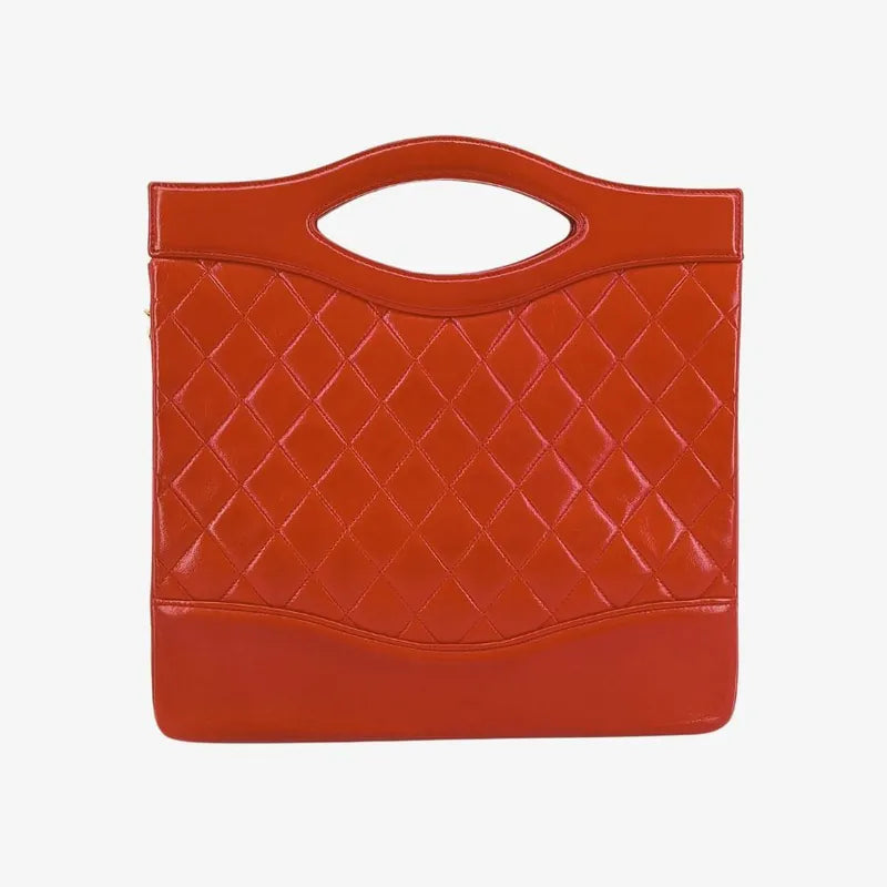 RA527 - CHANEL Vintage Red Lambskin Quilted 31 Tote Bag