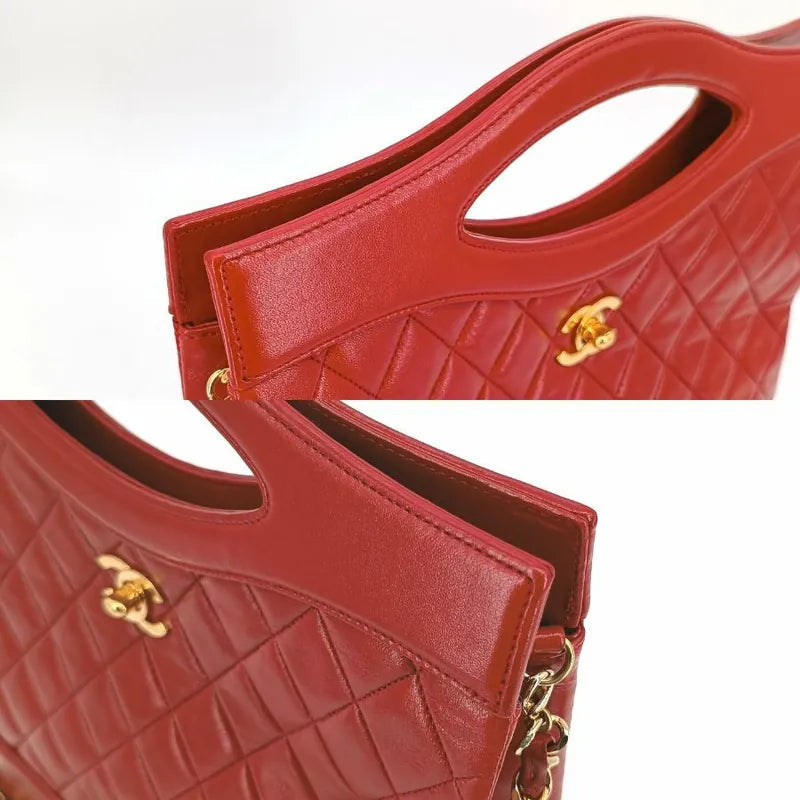 RA527 - CHANEL Vintage Red Lambskin Quilted 31 Tote Bag