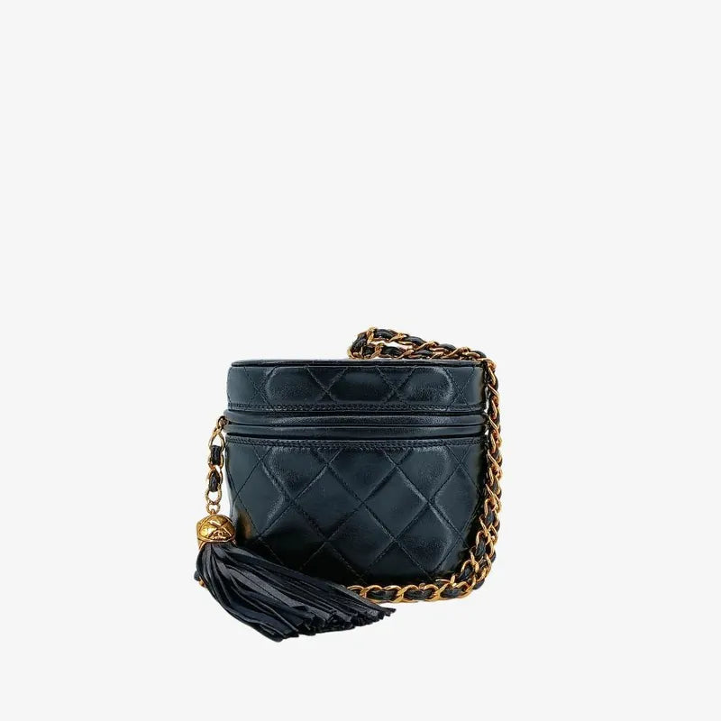RA253 - CHANEL Vintage Black Lambskin Tassel Bucket Bag