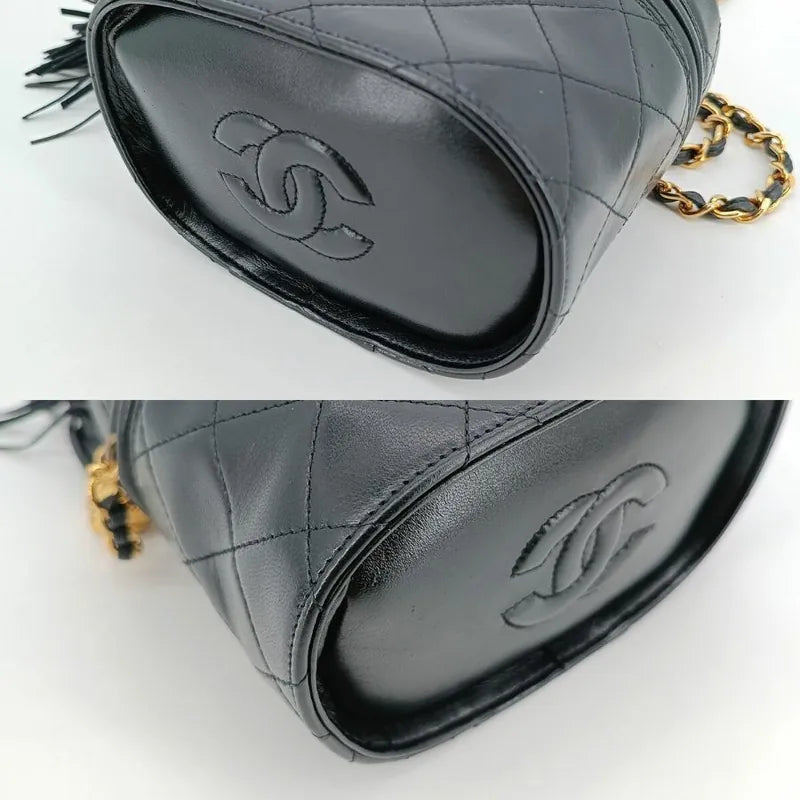 RA253 - CHANEL Vintage Black Lambskin Tassel Bucket Bag