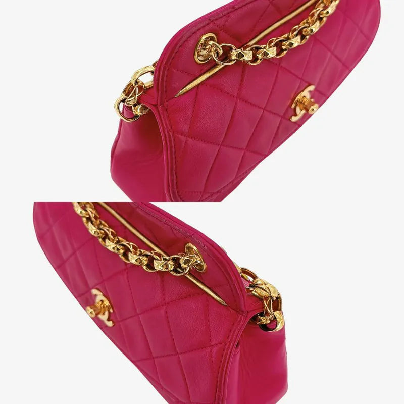 RA627 - CHANEL Vintage Pink Lambskin Gold Chain Flap Bag
