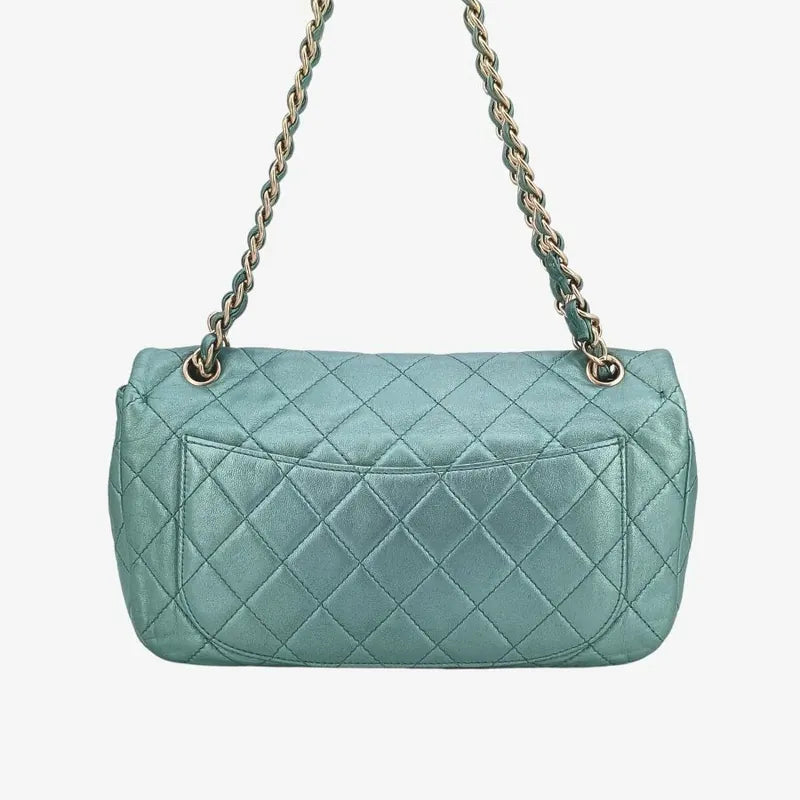 RA595 - CHANEL Vintage Green Lambskin Crystal Embellished Flap Bag
