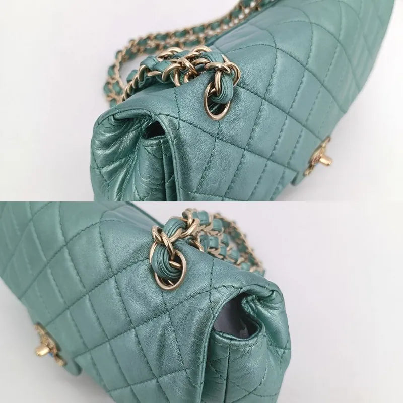 RA595 - CHANEL Vintage Green Lambskin Crystal Embellished Flap Bag