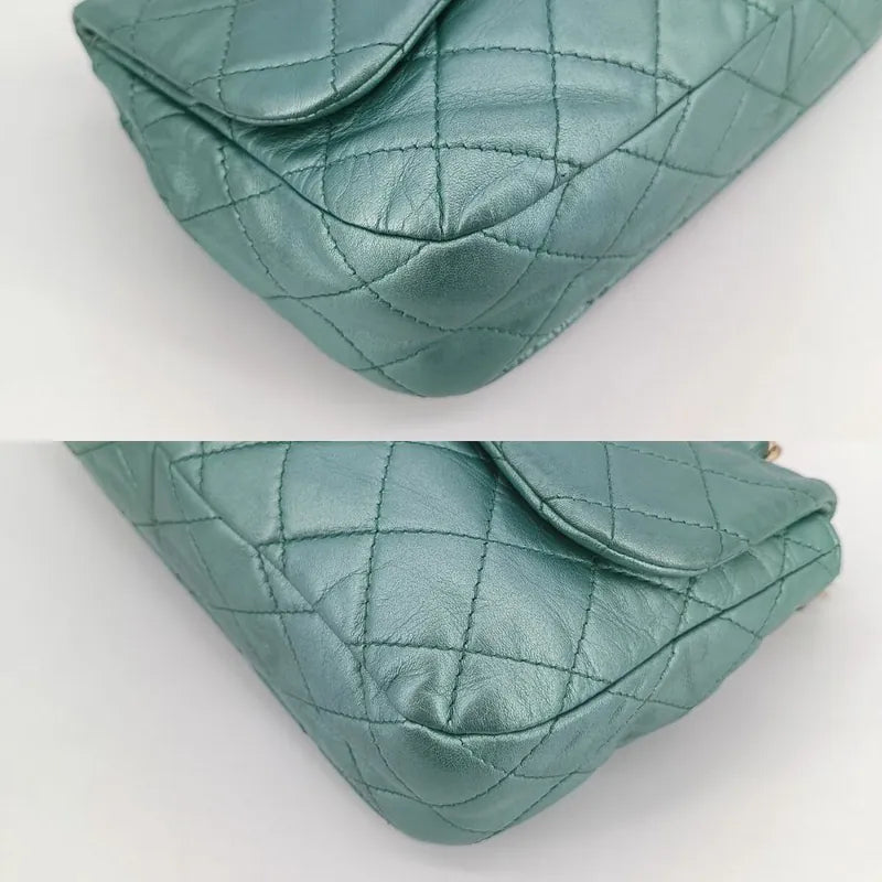 RA595 - CHANEL Vintage Green Lambskin Crystal Embellished Flap Bag