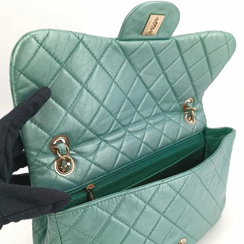 RA595 - CHANEL Vintage Green Lambskin Crystal Embellished Flap Bag