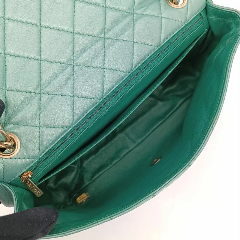 RA595 - CHANEL Vintage Green Lambskin Crystal Embellished Flap Bag