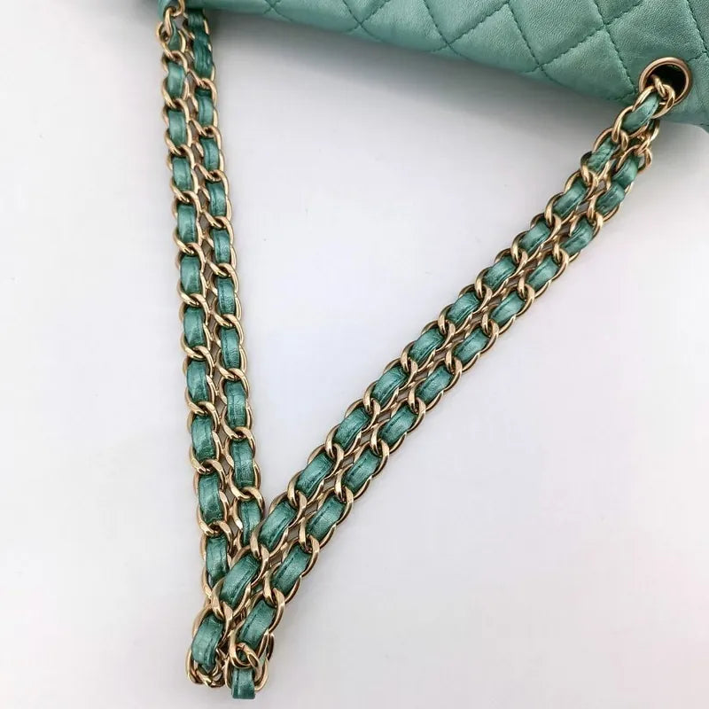 RA595 - CHANEL Vintage Green Lambskin Crystal Embellished Flap Bag
