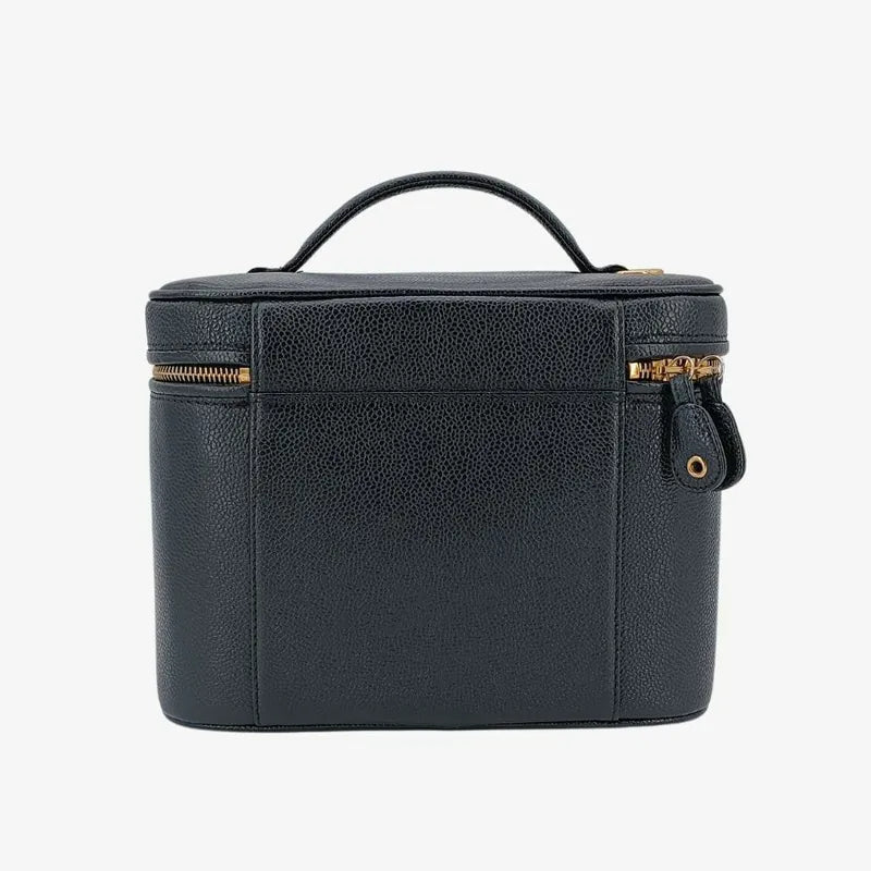 RA547 - CHANEL Vintage Black Caviar Embossed Logo Cosmetic Bag