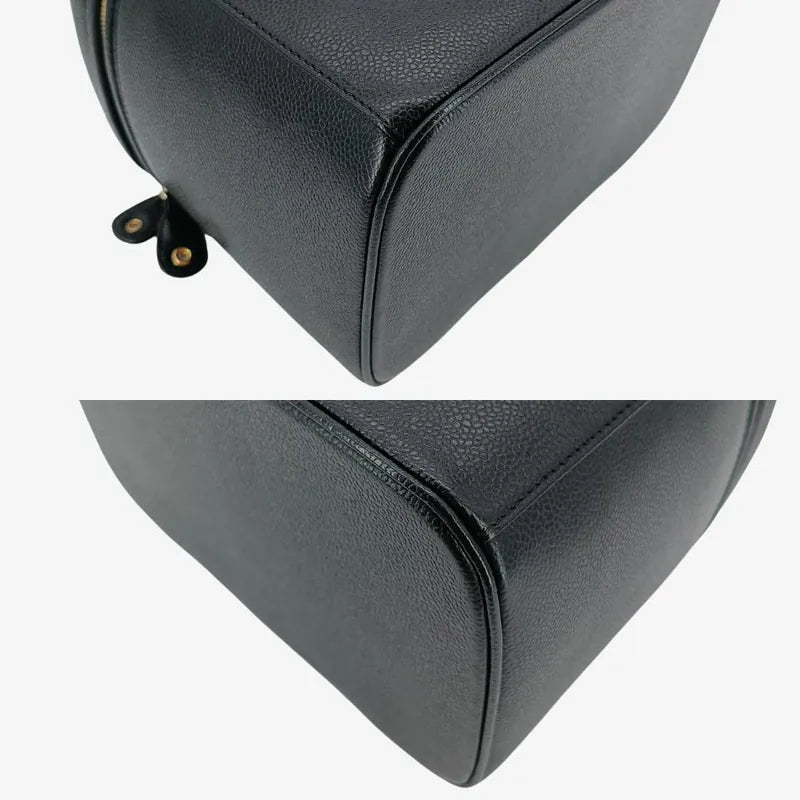 RA547 - CHANEL Vintage Black Caviar Embossed Logo Cosmetic Bag