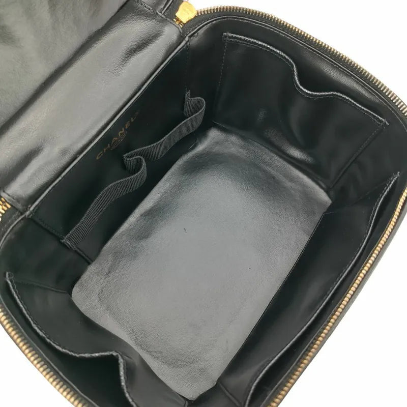 RA547 - CHANEL Vintage Black Caviar Embossed Logo Cosmetic Bag