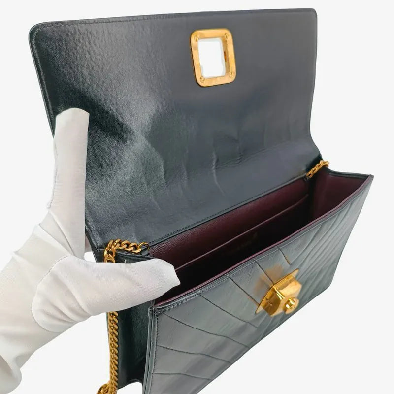 RA595 - CHANEL Vintage Green Lambskin Crystal Embellished Flap Bag