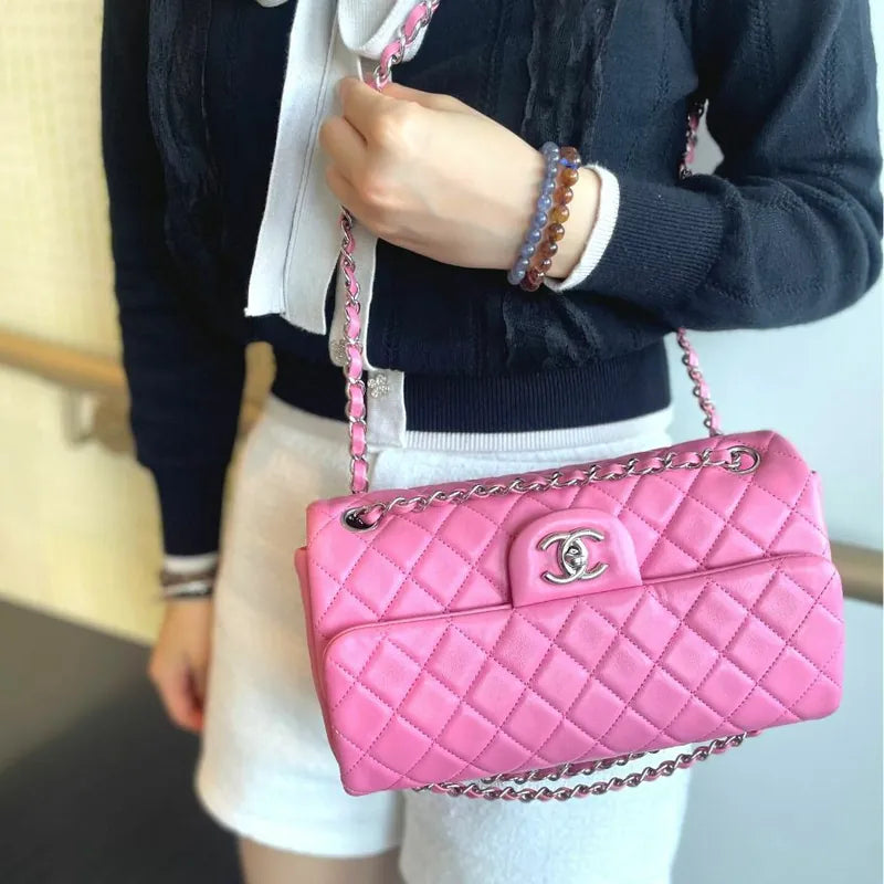 RA420 - CHANEL Pink Lambskin Upside Down Flap Bag