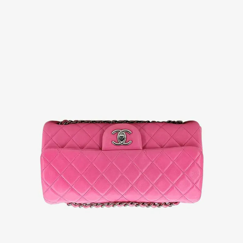 RA420 - CHANEL Pink Lambskin Upside Down Flap Bag
