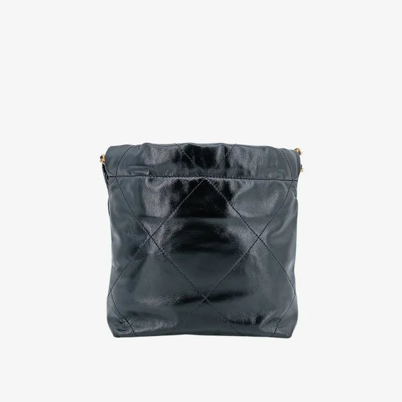 JT684 - CHANEL Black Shiny Calfskin Quilted 22 Mini Shoulder Bag