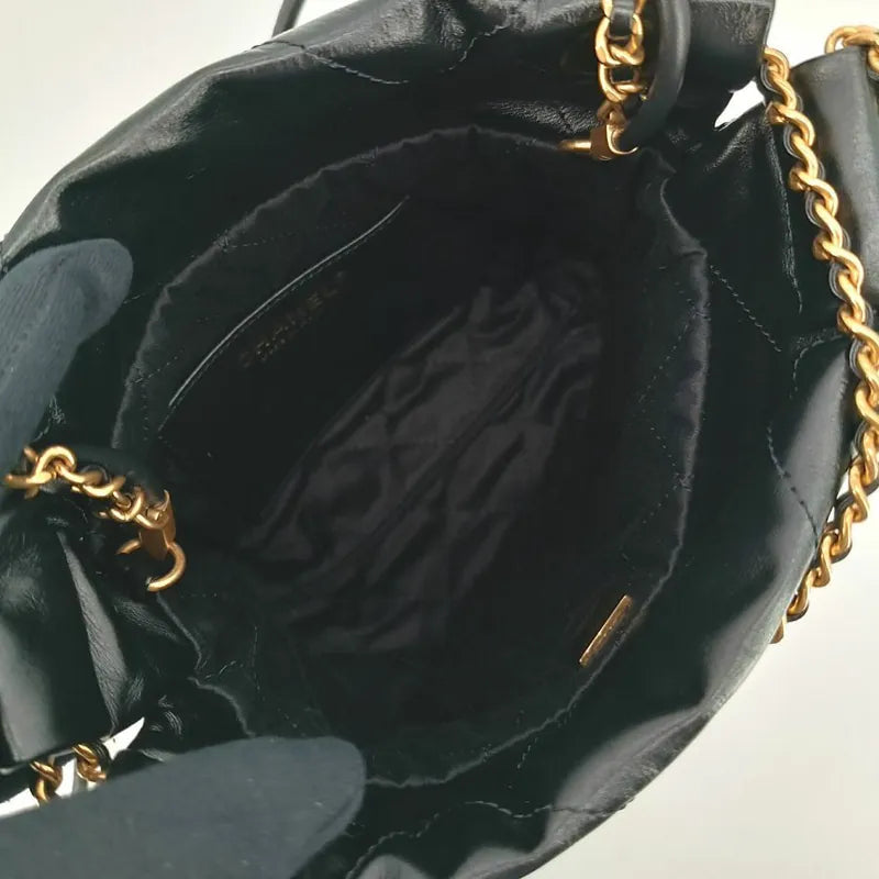 JT684 - CHANEL Black Shiny Calfskin Quilted 22 Mini Shoulder Bag