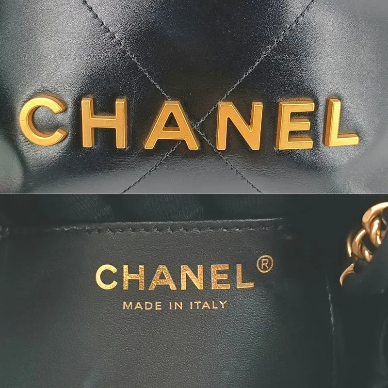JT684 - CHANEL Black Shiny Calfskin Quilted 22 Mini Shoulder Bag