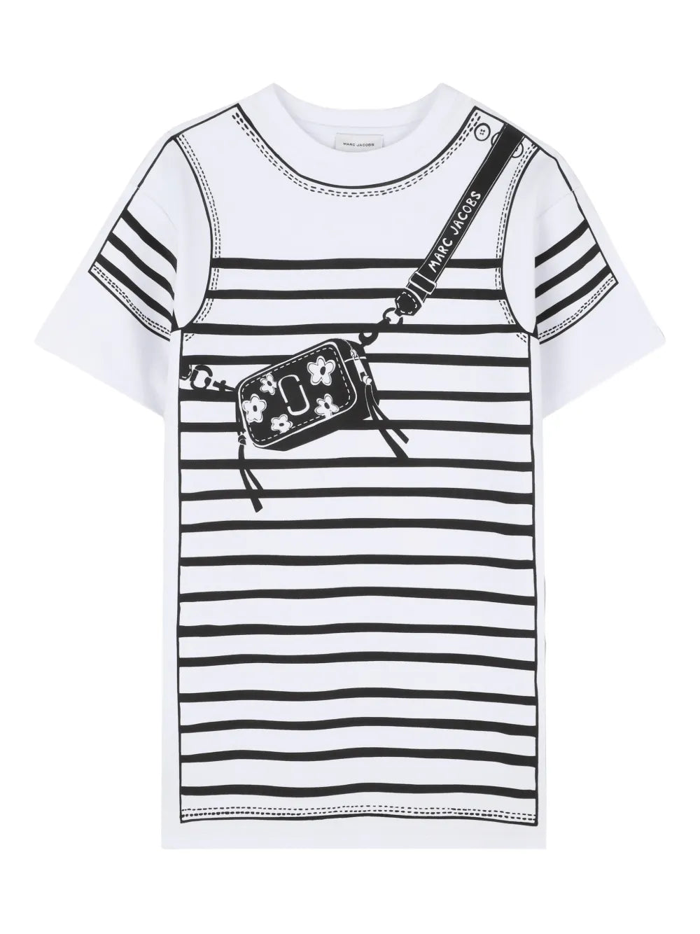 striped-pattern bag-print dress