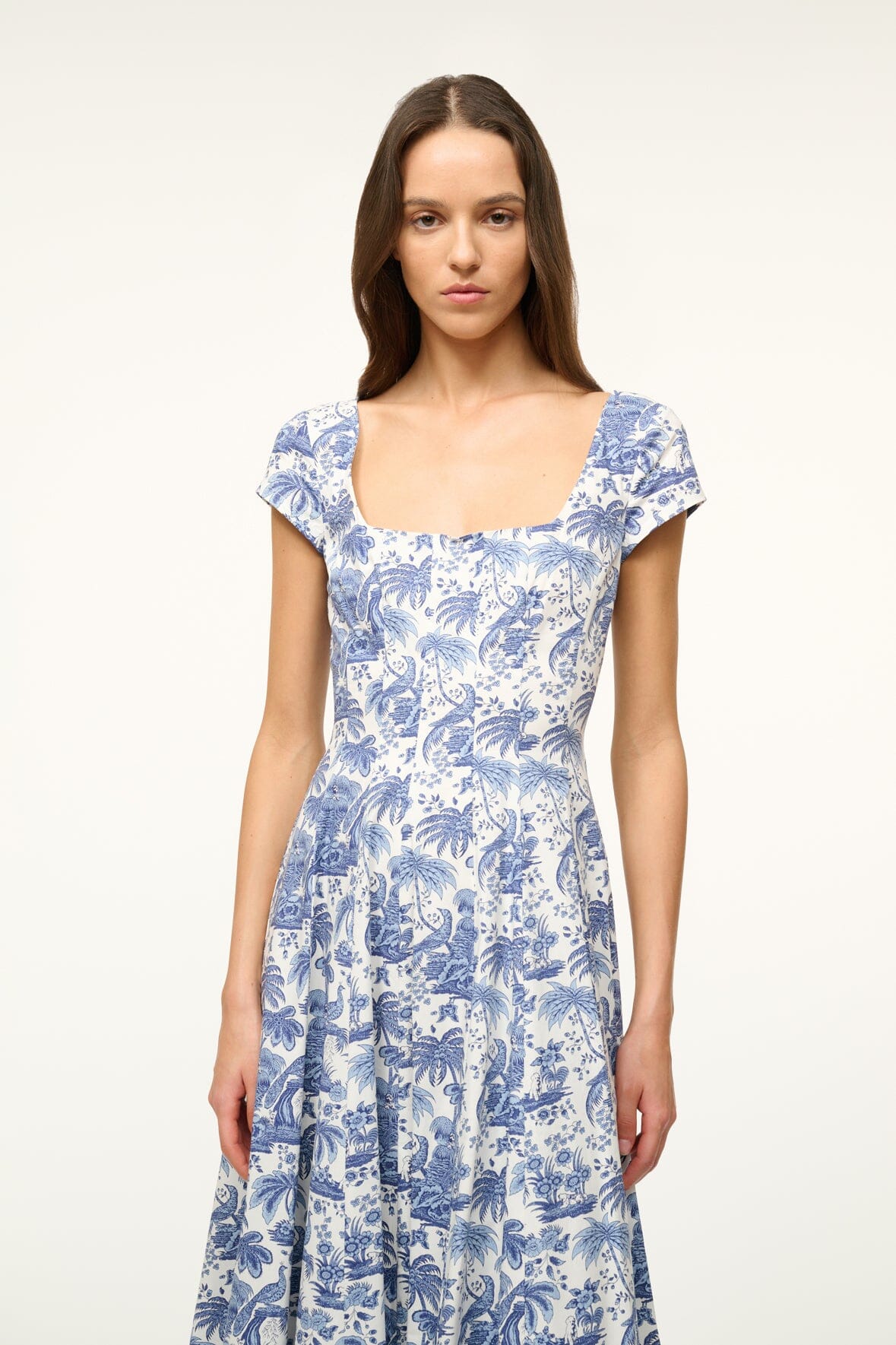 SHORT SLEEVE WELLS DRESS BLUE TOILE
