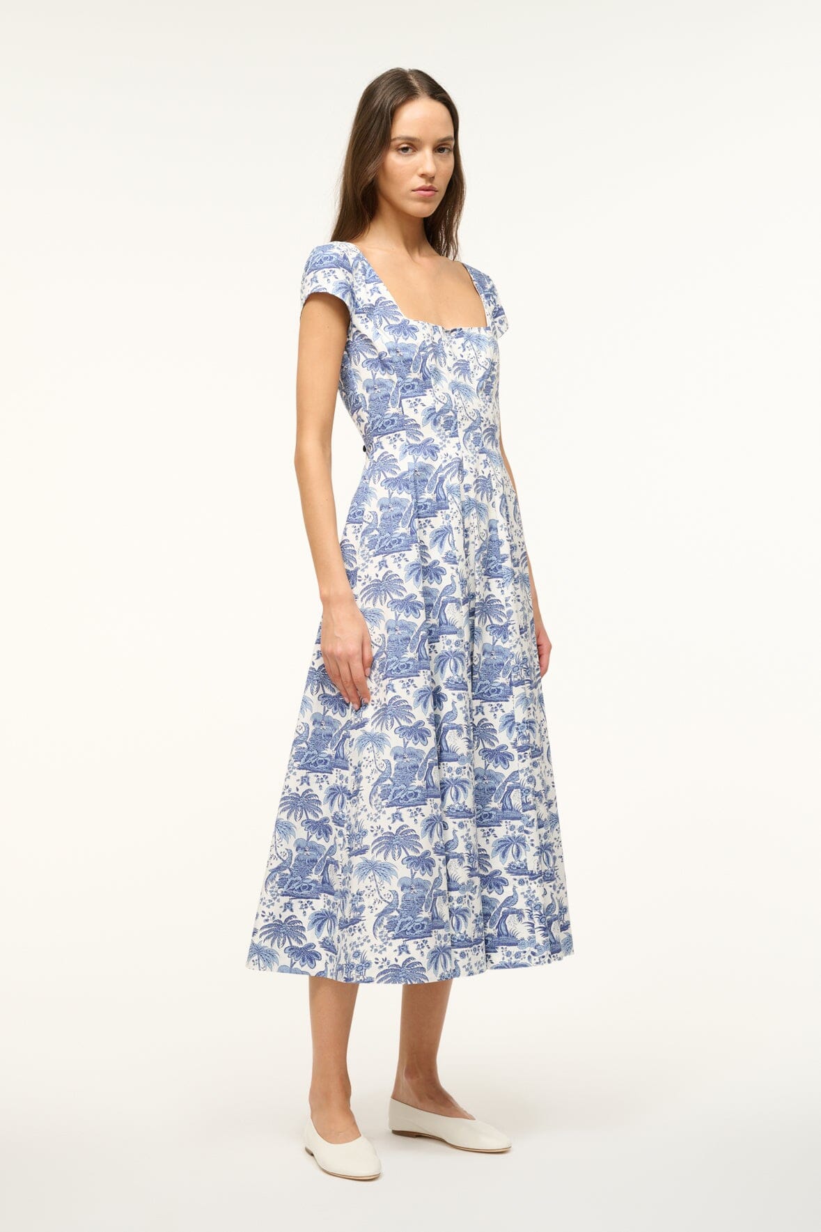 SHORT SLEEVE WELLS DRESS BLUE TOILE
