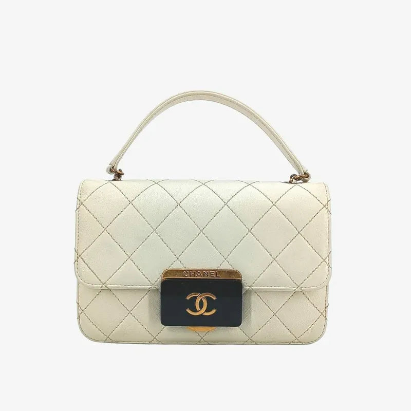RA435 - CHANEL Beige Sheepskin Quilted Beauty Lock Mini Flap Bag
