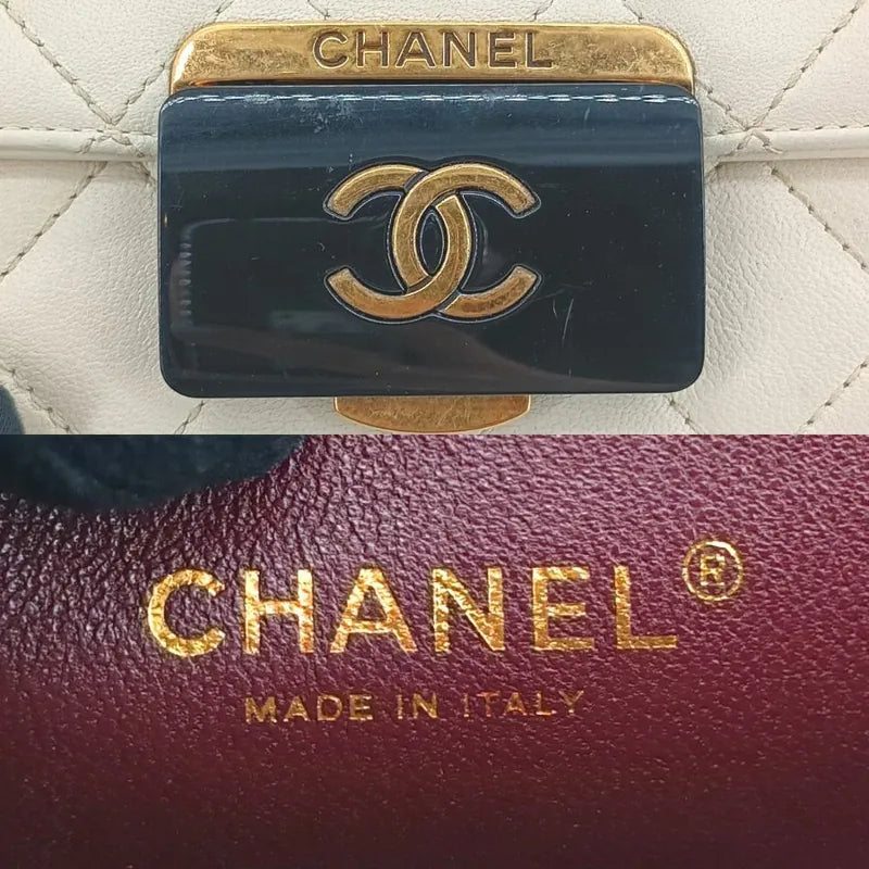 RA435 - CHANEL Beige Sheepskin Quilted Beauty Lock Mini Flap Bag