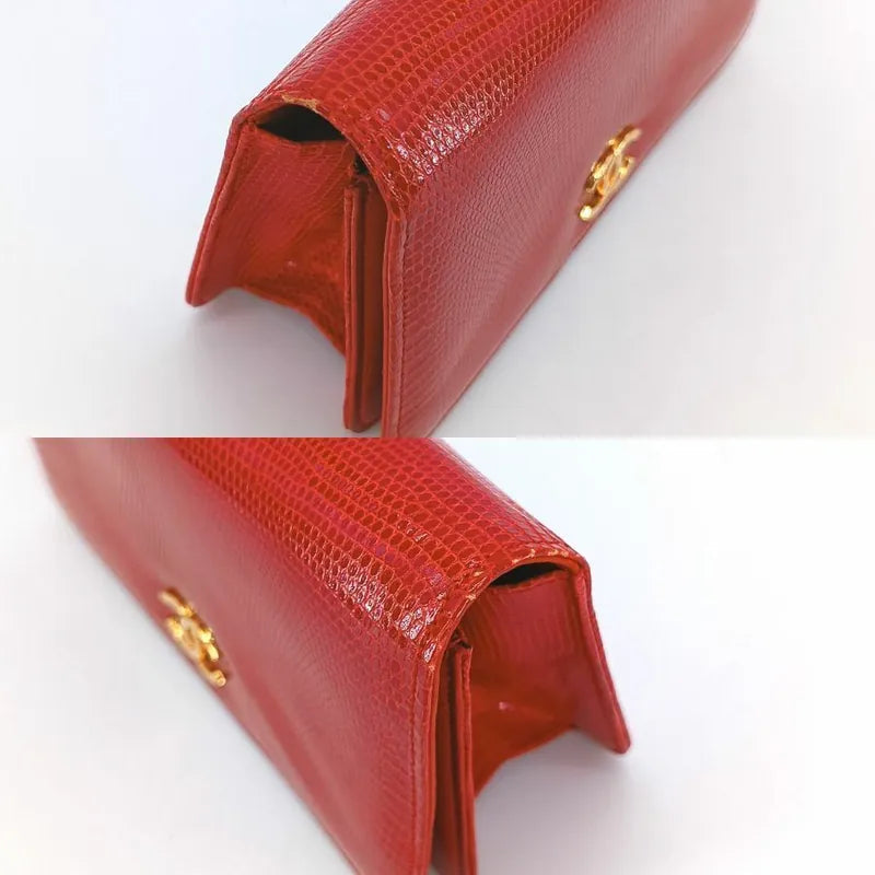 JT570 - CHANEL Vintage Red Lizardskin Full Flap Bag