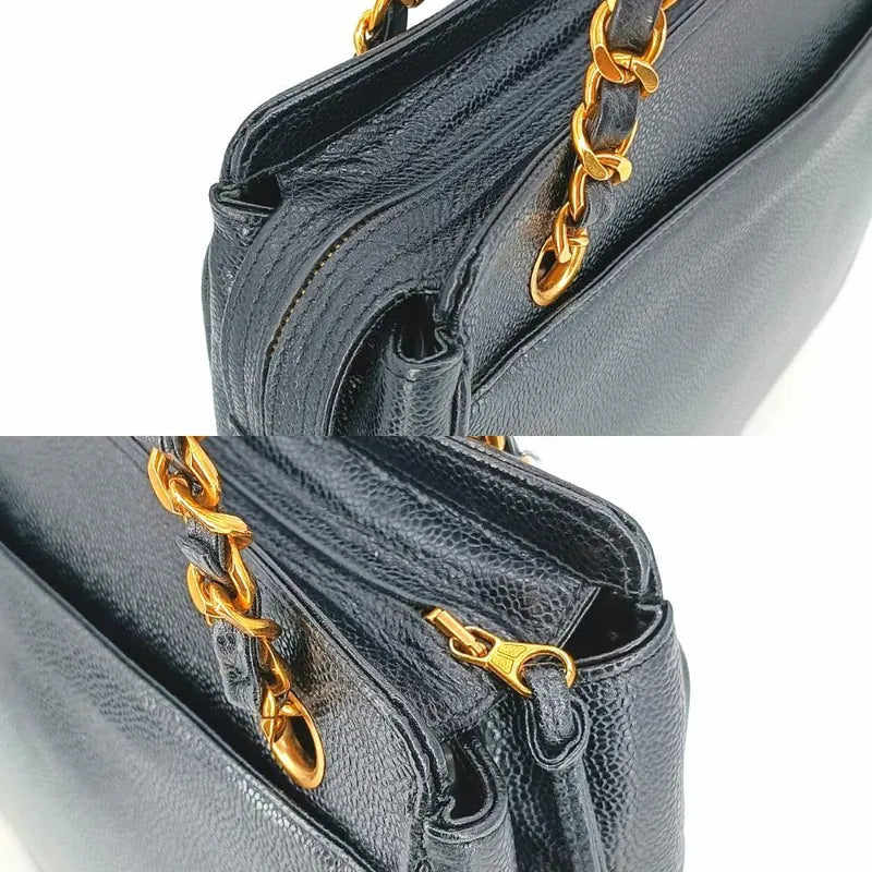 RA174 - CHANEL Vintage Black Caviar Leather Triple CC Tote Bag