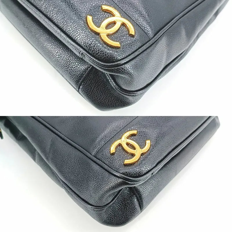 RA174 - CHANEL Vintage Black Caviar Leather Triple CC Tote Bag