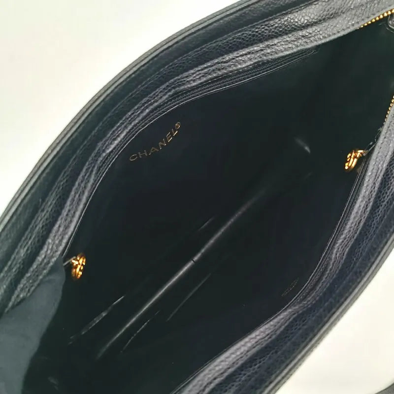 RA174 - CHANEL Vintage Black Caviar Leather Triple CC Tote Bag