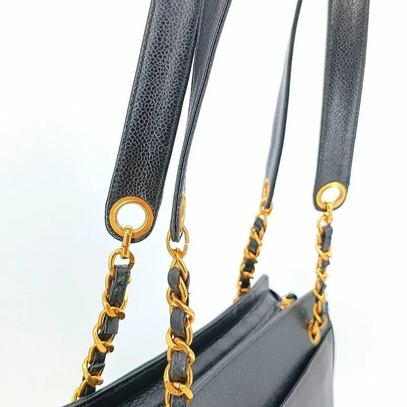 RA174 - CHANEL Vintage Black Caviar Leather Triple CC Tote Bag