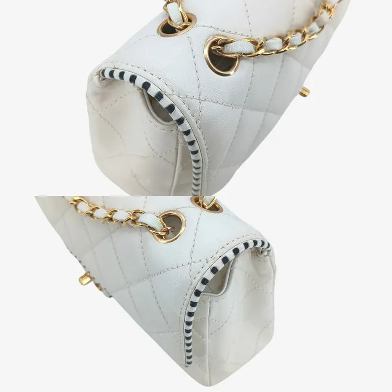 RA166 - CHANEL Vintage White Lambskin 25cm Flap Bag