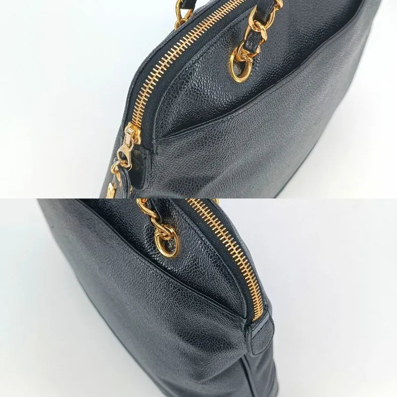 RA139 - CHANEL Vintage Black Caviar Leather 6CC Embossed Logo Tote Bag