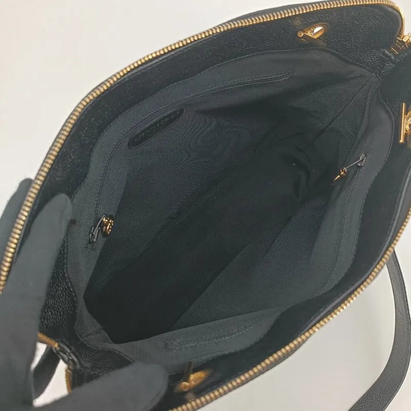RA139 - CHANEL Vintage Black Caviar Leather 6CC Embossed Logo Tote Bag
