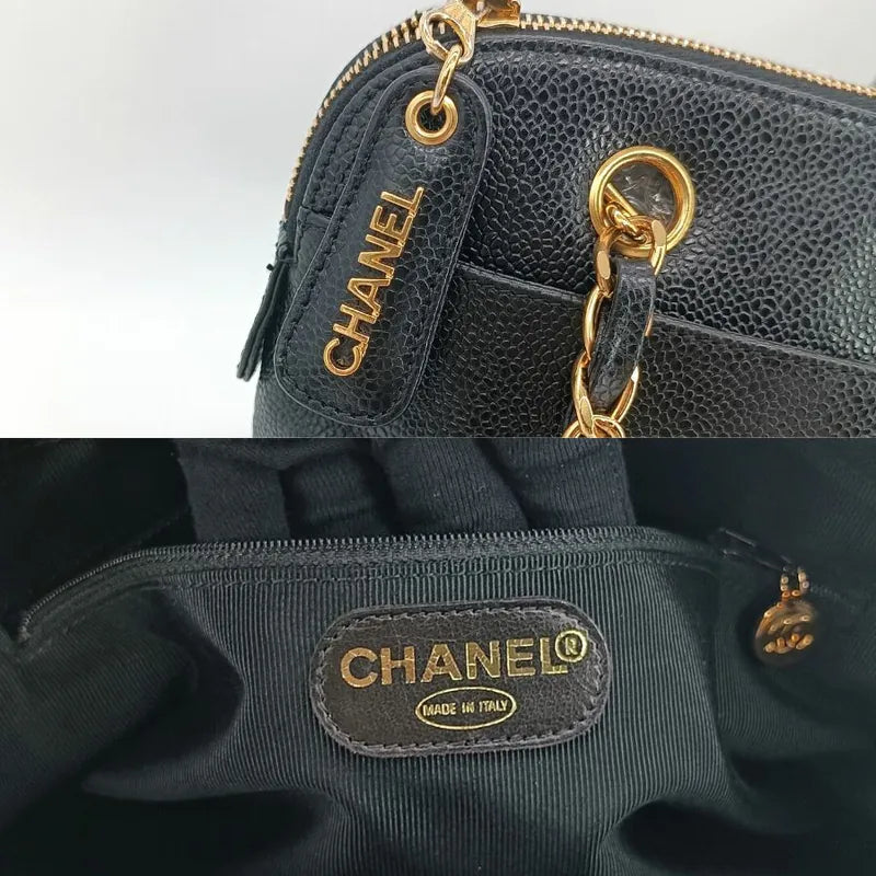 RA139 - CHANEL Vintage Black Caviar Leather 6CC Embossed Logo Tote Bag