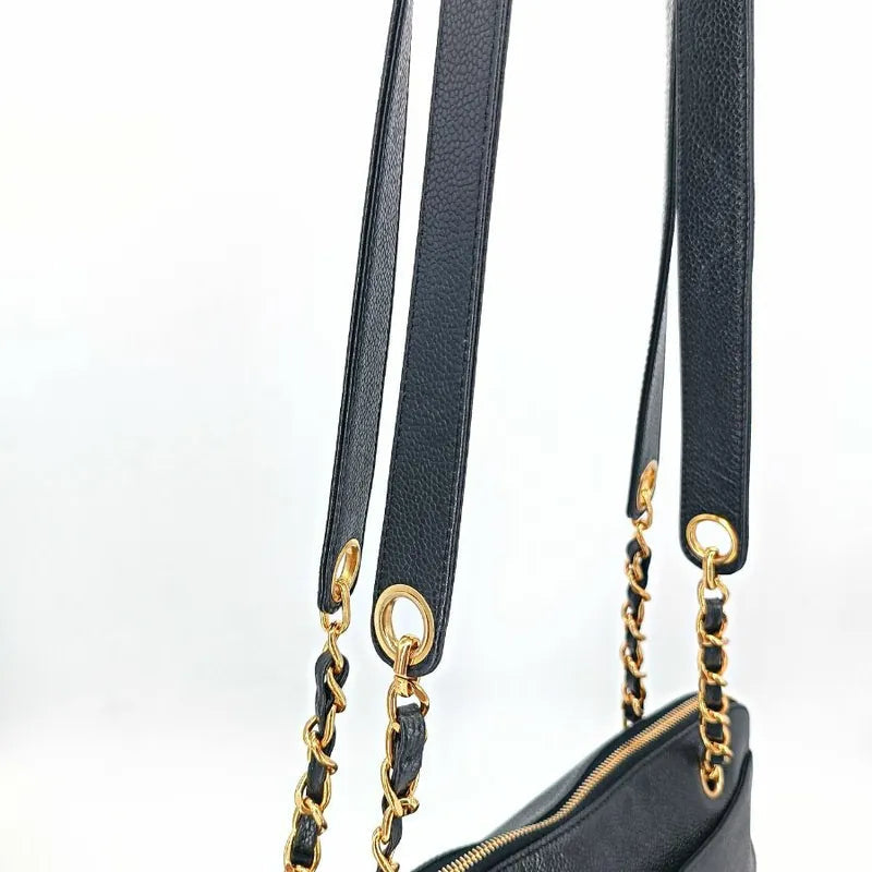 RA139 - CHANEL Vintage Black Caviar Leather 6CC Embossed Logo Tote Bag