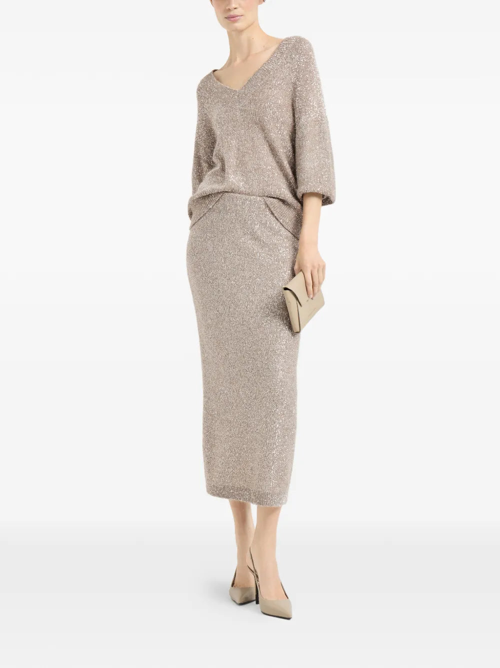 elastic-waistband midi skirt