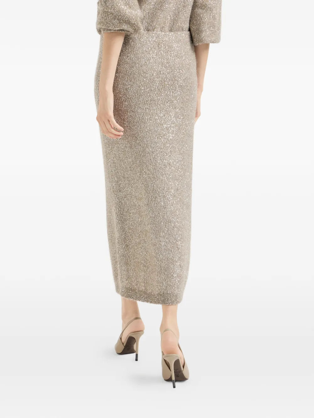 elastic-waistband midi skirt