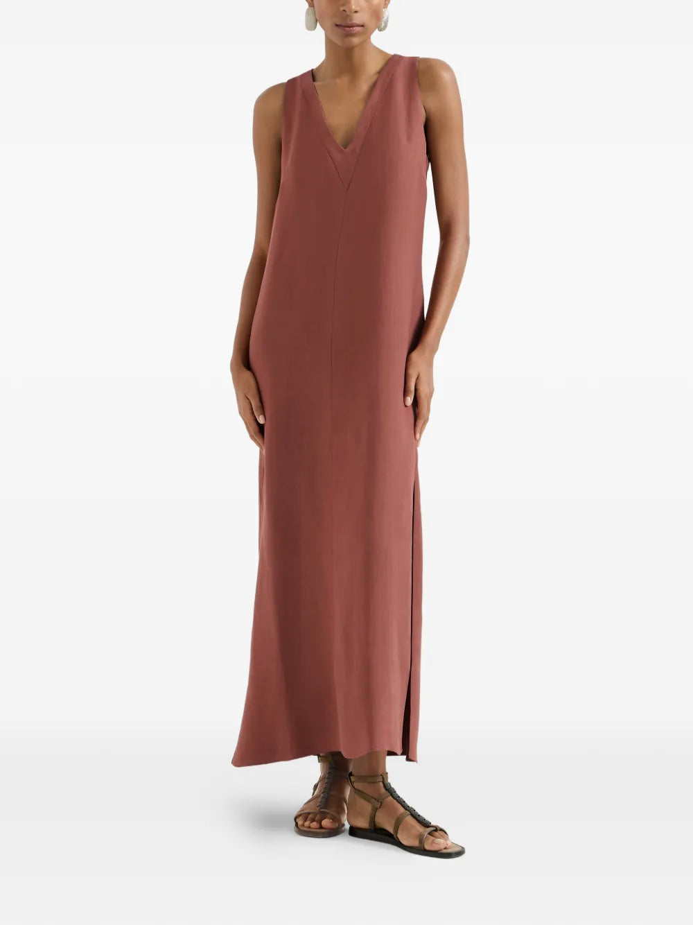 V-neck monili-detail midi dress