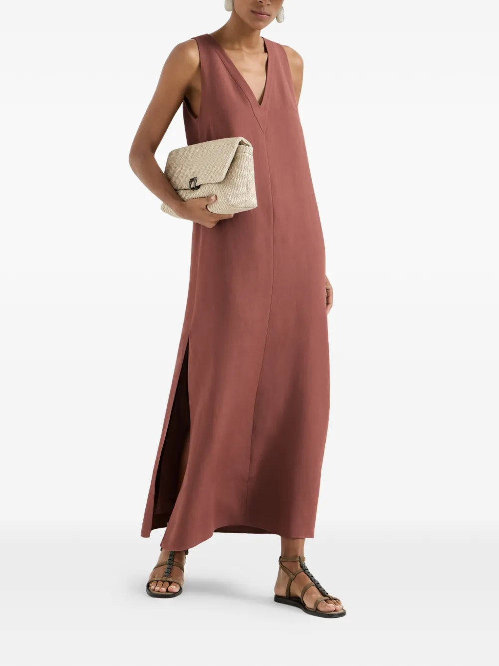V-neck monili-detail midi dress