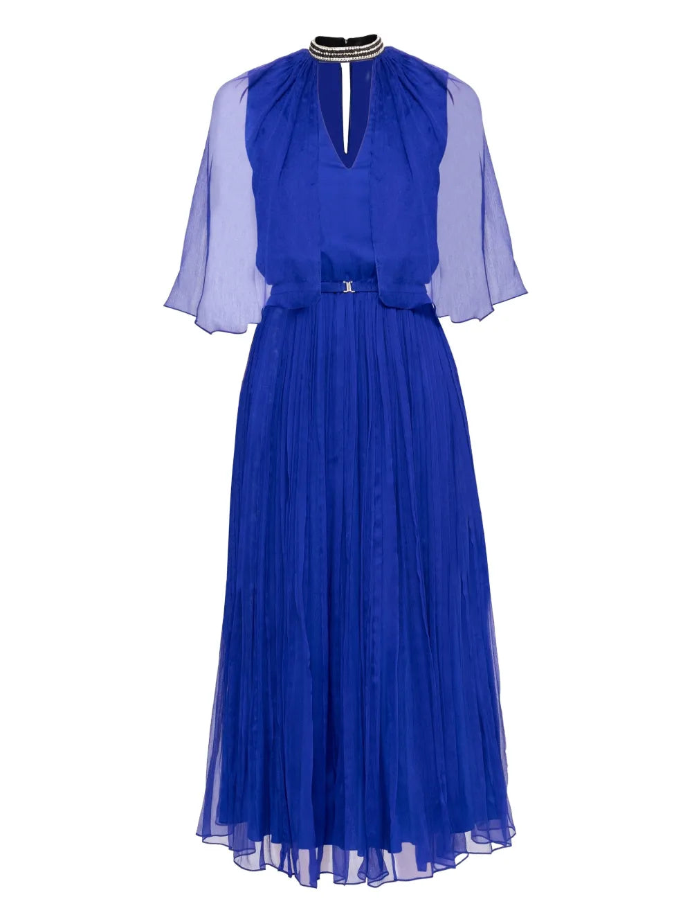 crystal-detail pleated silk dress