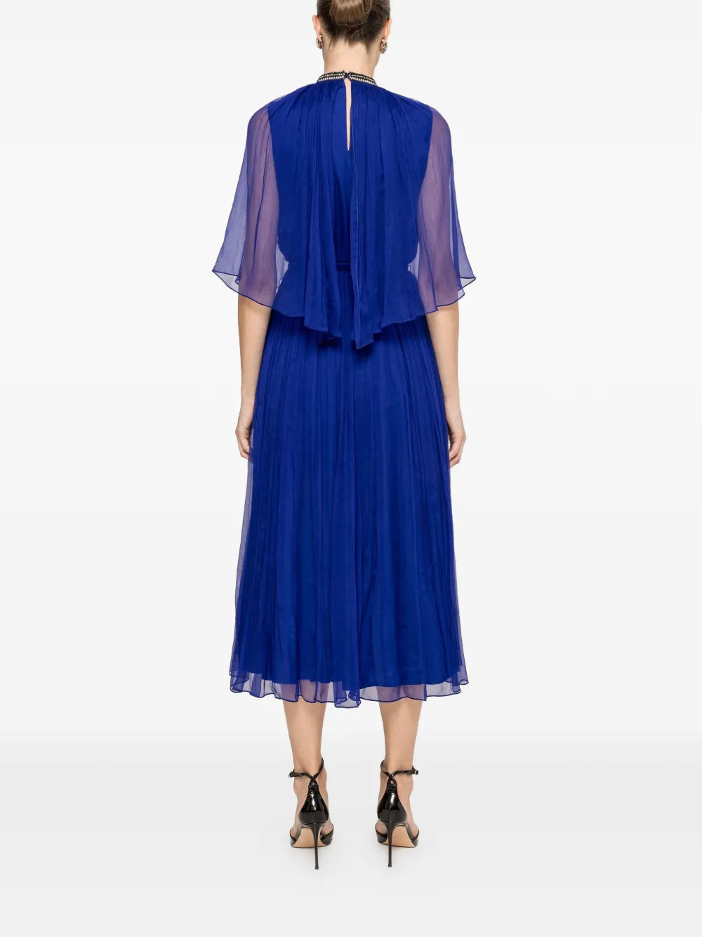 crystal-detail pleated silk dress